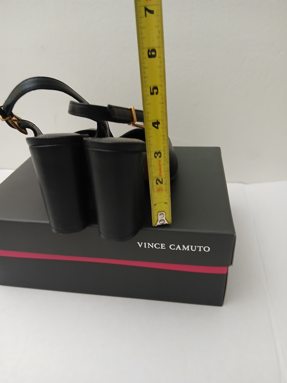 Vince Camuto Black Leather Pointed Slingback Pumps with Gold Buckles - Picture 11 of 11